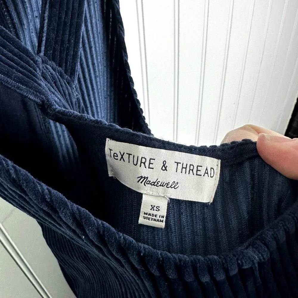 Madewell Blue Texture Thread‎ Velour Corduroy Overalls Ribbed Romper/Jumpsuit XS
